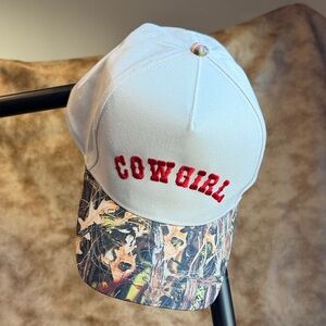 Cowgirl Embroidered White & Camo  Cap